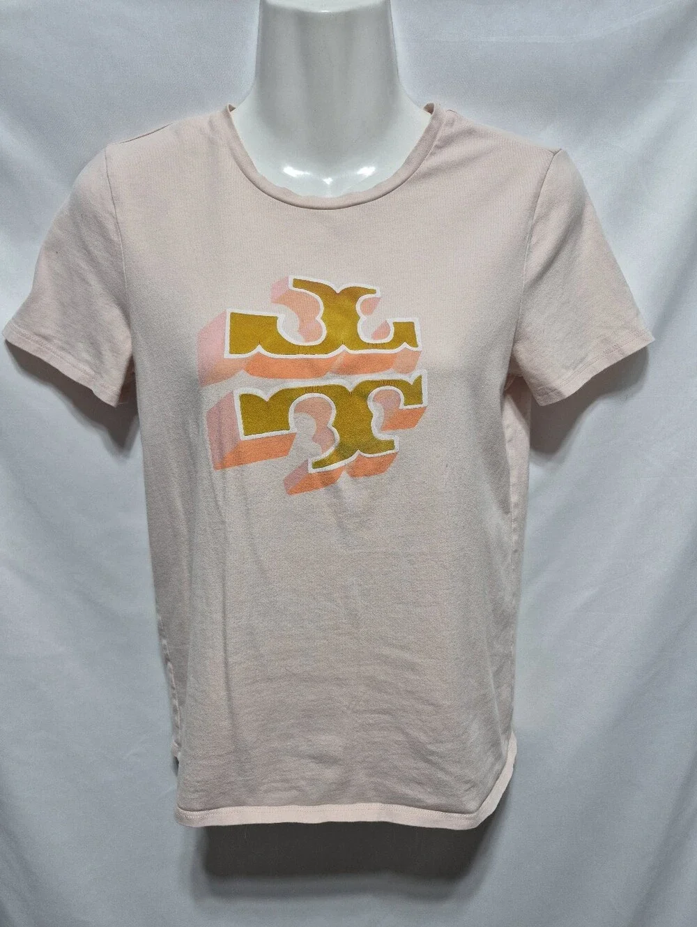 Tory Burch Logo Graphic T-Shirt XS Pink Retro Cotton Blend Tee
